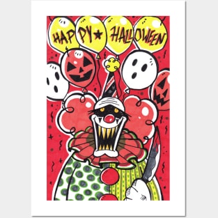 Creepy Halloween Killer Clown Posters and Art